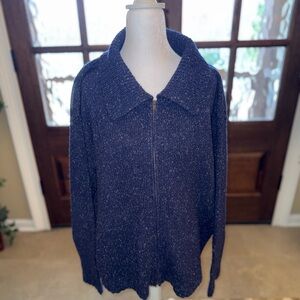 Wool Silk Full Zip Cardigan Womens XXL Blue Spackle Long Sleeve Casual Chic Soft